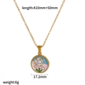 Collana vintage stile pittura a olio con ciondolo in smalto e perle bianche - Fiore Tondo Rosa (TN3671-PK)