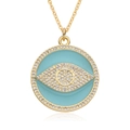 Golden necklace with a light blue enamel evil eye pendant set with white cubic zirconia - Gold Light Blue Enamel Full Rhinestone Style (g016)