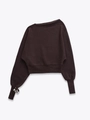 Maglia in maglia marrone scuro con spalle scoperte e fibbia metallica argento - S / caffè