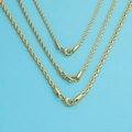 Tre diverse dimensioni di catene a corda intrecciata dorata con chiusure a moschettone - 3mm*45cm / Placcato Oro 18K