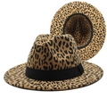 Leopard-Wollfilzhut im britischen Stil mit breiter Krempe und schwarzem Zierband - M (56-58cm) / Camel