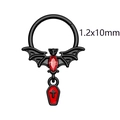 Gothic black bat body piercing with red gem and coffin cross pendant 1.2x10mm - Bat Coffin Nose Ring 1.2x10mm
