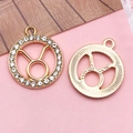 Golden Taurus zodiac pendant charms with crystal rhinestones for DIY jewelry making - Taurus