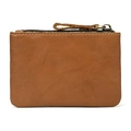 Brown genuine leather coin purse with triple zippers and integrated keychain ring - 9208-Orange