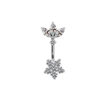 Piercing de nombril en argent avec motif de feuille de fleur et cristaux de zircone - Style Fleur à 5 Pétales (24020201-10)
