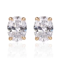 Detail of oval cut zircon earrings in rose gold four-prong setting with clear reflection - 925 Silver / Rose Gold/Zirconia