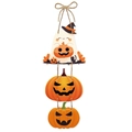 Halloween hanging door decoration featuring a ghost with wizard hat and pumpkin lanterns - Halloween Door Hanging Pumpkin Tower Style