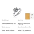 Classic six-prong Moissanite ring 0.5ct set in adjustable S925 sterling silver band - Classic Six-Prong Style / 0.5 Carat / 5.0mm (With GRA Certificate)