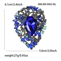 Elegant royal blue rhinestone heart brooch with vintage gold finish and pear-shaped stone - Blue