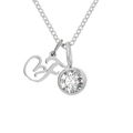 Collier en acier inoxydable argenté avec lettre F cursive et pierre blanche - Lettre F / Argent