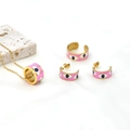 Pink enamel evil eye jewelry set with gold necklace, ring and hoop earrings - Pink 3-Piece Set