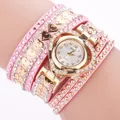 Pink heart-shaped rhinestone quartz watch with multi-layer wrap bracelet for women - Pink