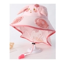 Pink kids sun hat with dual solar fans and cute cartoon dog ears for girls - Cartoon Shawl Double Fan Style / Cartoon Cape Double Fan-Pink Rabbit