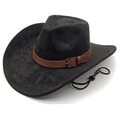Sombrero vaquero clásico de ante sintético negro con banda de cuero marrón y cordón - M(56-58cm) / Negro