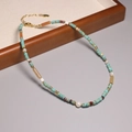 2mm natural tourmaline beaded necklace with turquoise and pearls on gold clasp - XL0056 Turquoise and Multi Color Mix