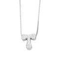 Silver letter T pendant necklace with cubic zirconia stones on box chain link - Letter T / Silver