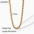 Gold twist rope chain necklace for women with 3.2mm width and 490mm adjustable length - Gold Twist Chain Style (JDN20673)