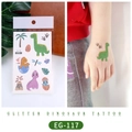Glitter dinosaur temporary tattoo stickers for kids EG-117 variant with colorful patterns - EG-117 (Glitter Dinosaur)