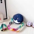 Detail of round space rocket bag with colorful donut strap on aesthetic background - Rocket Space Blue