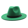 Detail of green wool fedora hat featuring black leather band with silver metal studs - M (56-58cm) / Grass Green