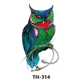 Colorful owl waterproof tattoo sticker TH-314 with blue and red feathers on white background - Th-314 / 210*148mm