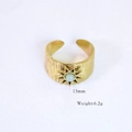 Detail view of 14k gold plated ring with sunburst design, 13mm height and 6.2g weight - Brushed Sunburst Light Green Stone Style