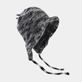 Detailed knit stitch of winter trapper hat in black, white, and grey blend yarn - One Size / Black White Grey Mix (4#)