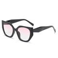 Occhiali da sole poligonali oversize con montatura nera e lenti rosa sfumate per unisex - Montatura Nera Lenti Rosa Sfumate