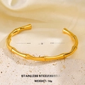 Bambus-Stil 18K vergoldeter Edelstahl offener Armreif für Damen in Goldoptik - Bambusknoten Offener Armreif - 14g (Goldener Armreif 1)