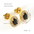 Detail von 18K vergoldeten Edelstahlohrringen mit schwarzem ovalem Zirkon 10x9mm - 571-Ovale Form Schwarz / 18K-Gold