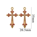 Detailed size view of a gold cross pendant with red enamel and central rhinestone - Gothic Pink Style (1729)