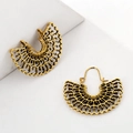 Vintage gold hollow-out fan-shaped geometric hoop earrings in a bohemian style - Antique Gold (7384)