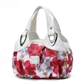 Borsa a mano bianca con stampa floreale e dettagli in metallo argentato lucido - Bianco-Rosso Floreale