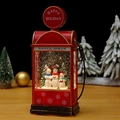 Vintage red gas station snow globe lamp with snowman family for Christmas gift - Three Snowmen