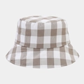 Detail of checkered bucket hat with breathable seersucker texture and brown pattern - One Size / Grey and White Argyle