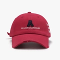 Distressed burgundy baseball cap with vintage embroidery and worn-out edge details - Adjustable / Burgundy