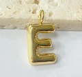 Polished gold balloon-style letter E charm with a smooth metallic bubble design for DIY jewelry - Letter-E / Steel