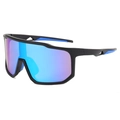 Gafas de ciclismo negras mate con lentes de espejo azul púrpura y patillas antideslizantes - Montura Negra Recubrimiento Azul