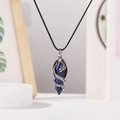 Pendentif dragon argenté avec cristal bleu et cordon noir pour homme style viking - Lapis Lazuli