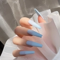 Close-up of matte light blue gradient long ballet style press on nails with elegant finish - Light Blue Gradient-Glossy(CBL-22)