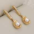 Orecchini a pendente in oro con eleganti perle e strass brillanti e rifiniti - Stile perla arachide / Oro + Perla finta