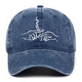 Ricamo dettagliato su cappellino da baseball in denim lavato con motivo creativo - Blu Notte