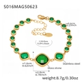 Golden stainless steel anklet set with Czech glass stones and large emerald-cut gems - Cube Style / 16+5cm / Gold Green