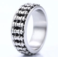 Industrial style silver stainless steel ring featuring a triple row motorcycle chain design - US 14 / Steel Color (15103)