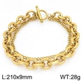 Golden double-layer stainless steel bracelet with toggle clasp, 210mm length - Gold Double Layer Horsebit Chain Style (KB205819-Z)