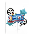 5-piece transport balloon set with blue cartoon train, tires and blue star balloons - Blue Train 5-Piece Set