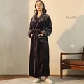 Men's dark grey thick flannel bathrobe in hurricane black with contrast piping details - Hurricane Black (Female)