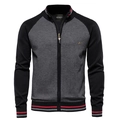 Cardigan da uomo con zip bicolore grigio e nero con colletto in piedi e bordi a coste - M / Nero
