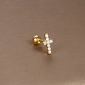 Golden cross cartilage stud earring with cubic zirconia and screw ball back closure - Gold White Zirconia (Cross Shape)