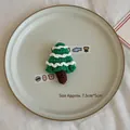 Miniature crochet Christmas tree ornament in green and white, size 7.5cm x 5cm - 1 Piece / Candy Tree - Green